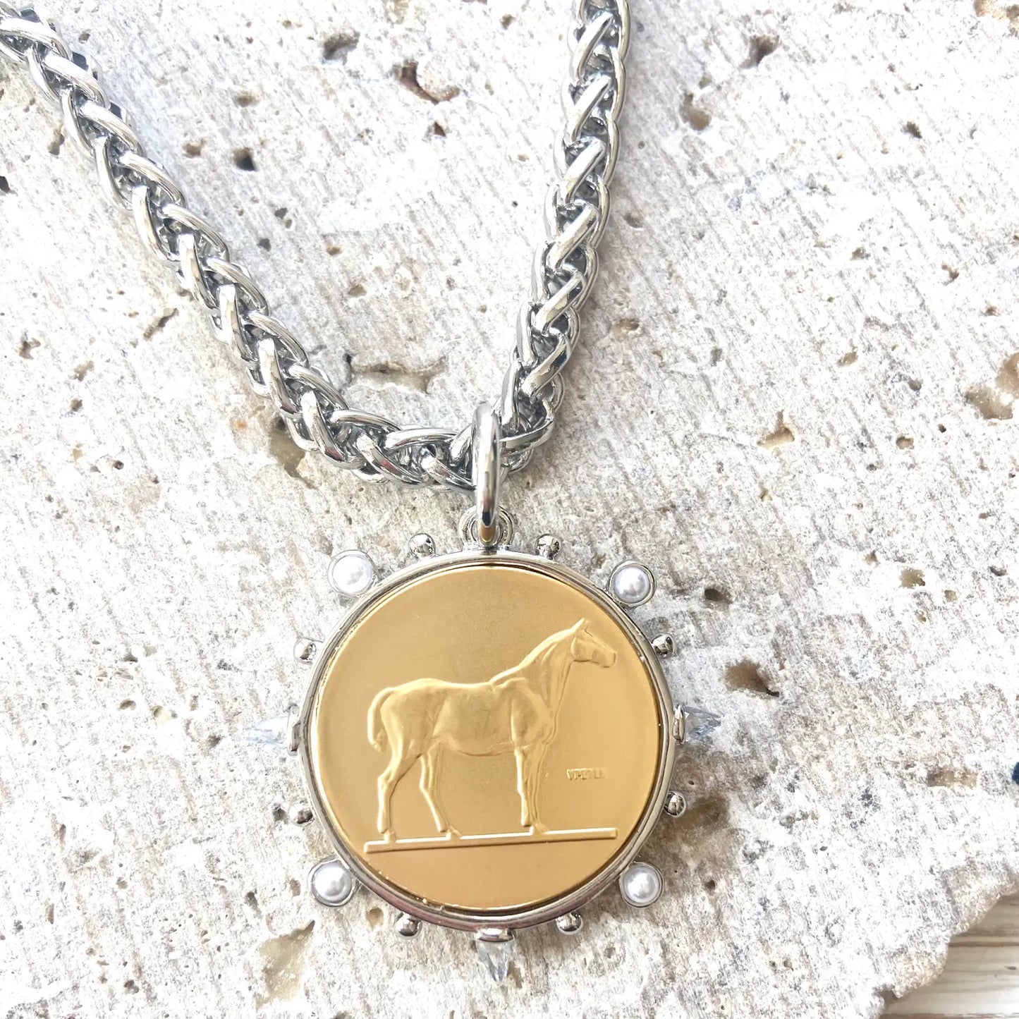 Gold French Horse Coin Necklace