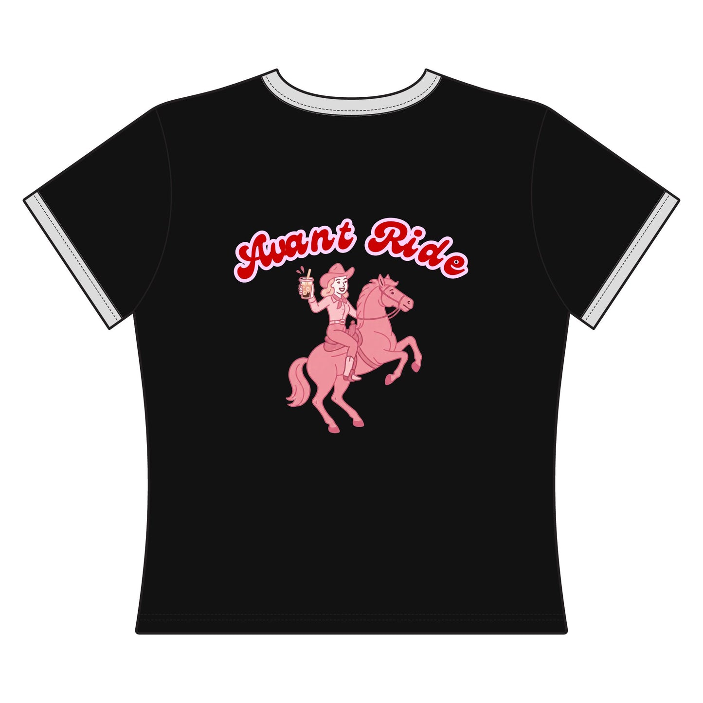 Women's Ringer Tee - 'Great Coffee Great Rides' Retro Cowgirl Graphic