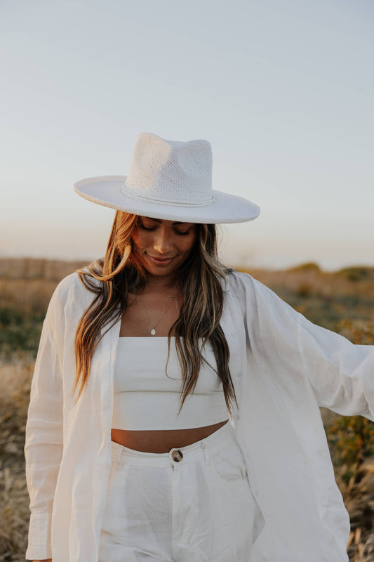 Straw Sun Hat Curled Brim - Style Horseshoe Bay