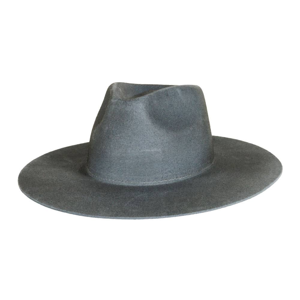 100% Wool Felt Flat Brim Fedora Hat - Style Rancher