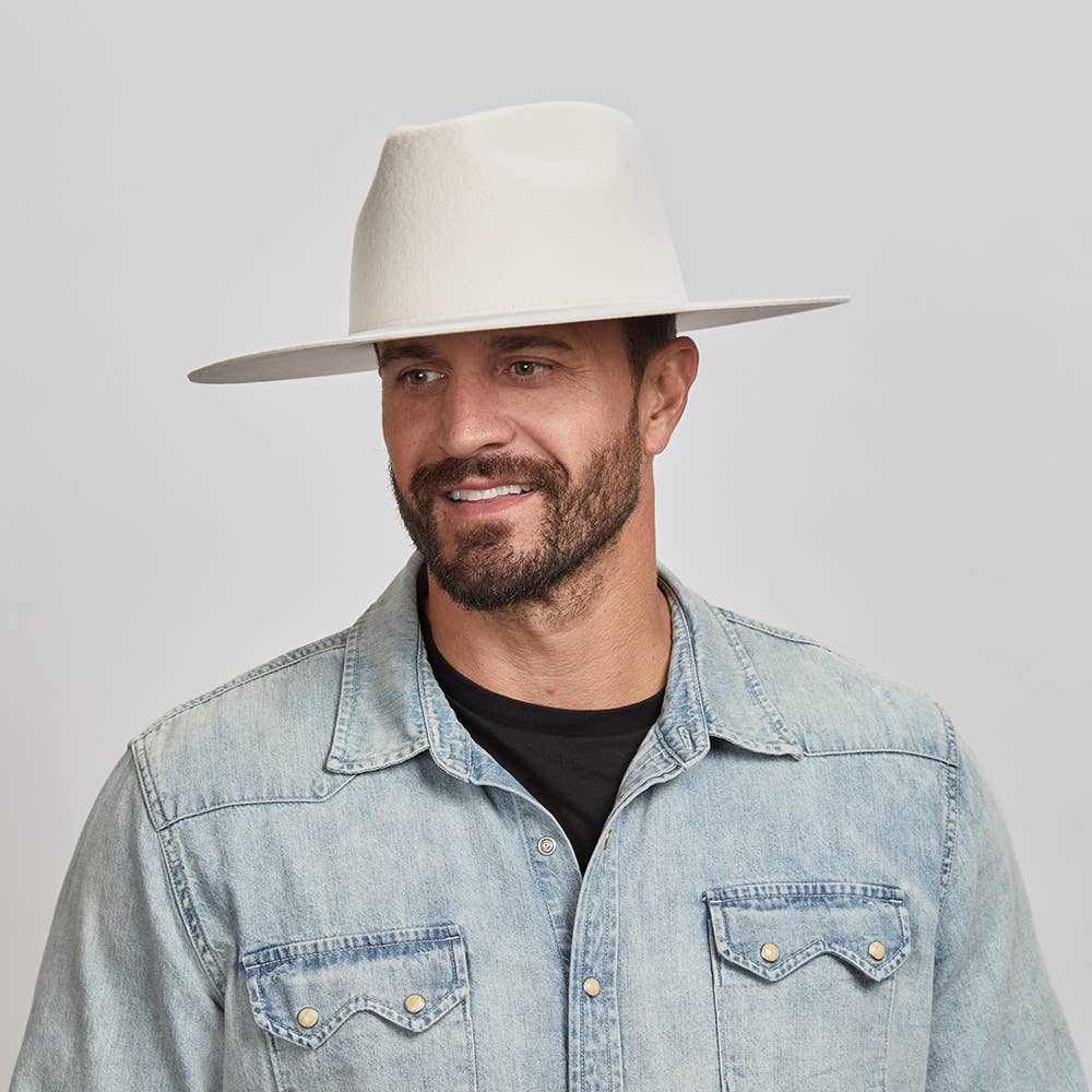 100% Wool Felt Flat Brim Fedora Hat - Style Rancher