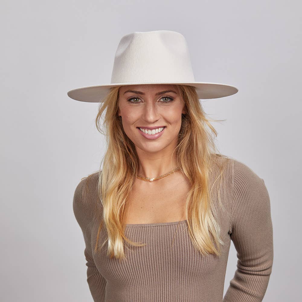 100% Wool Felt Flat Brim Fedora Hat - Style Rancher