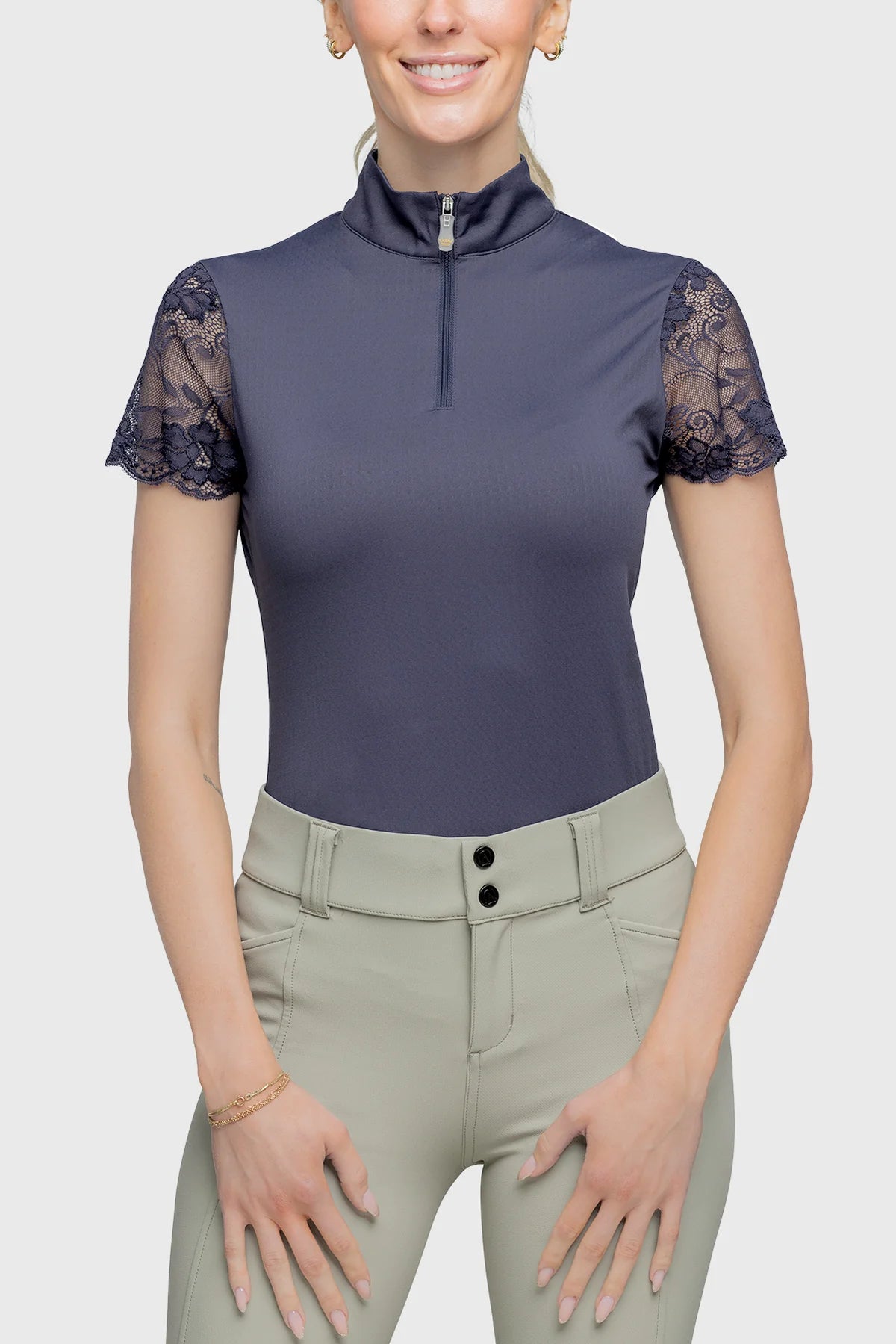 Galloon Lace Navy Short Sleeve Sun Shirt