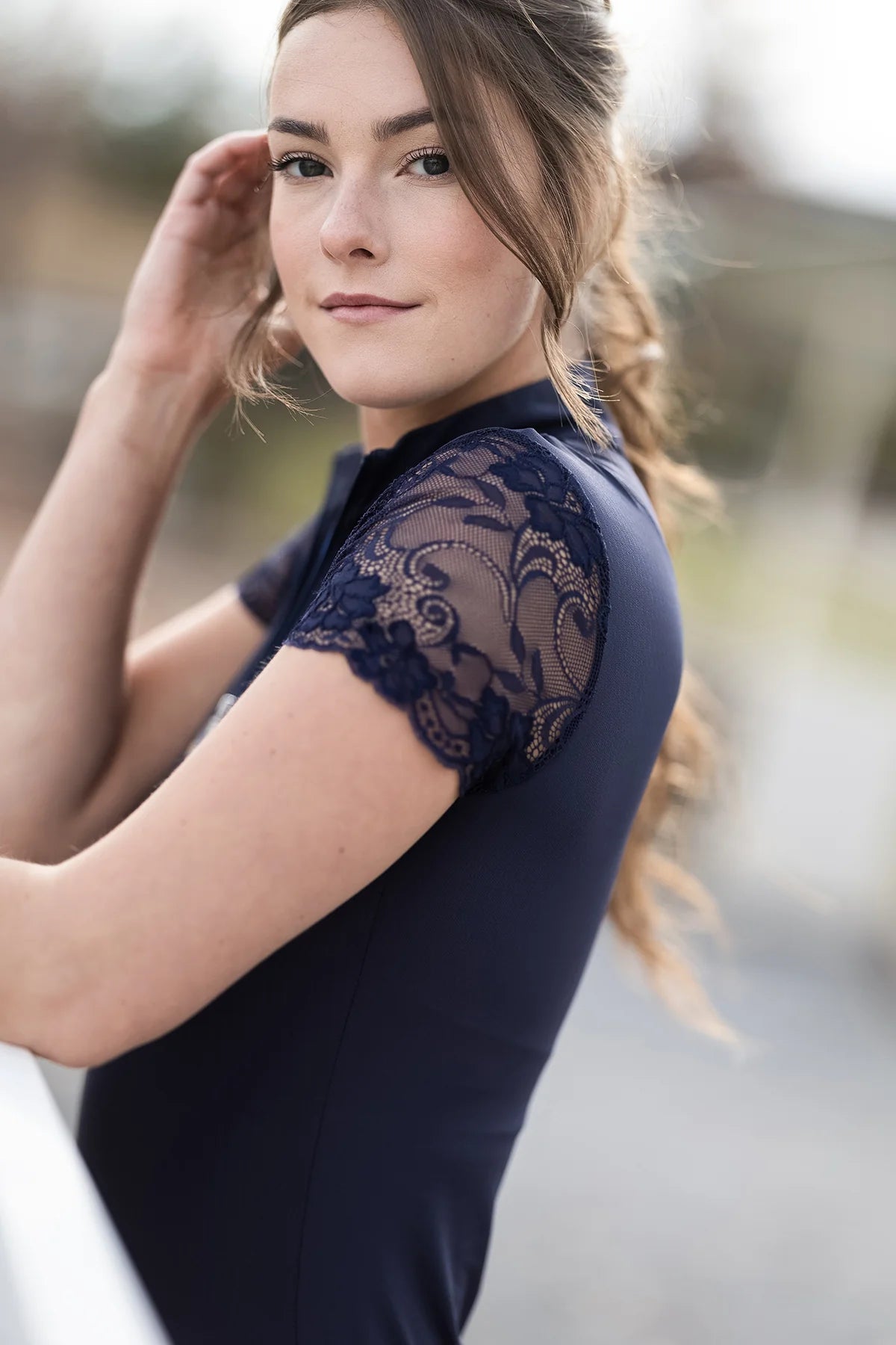Galloon Lace Navy Short Sleeve Sun Shirt