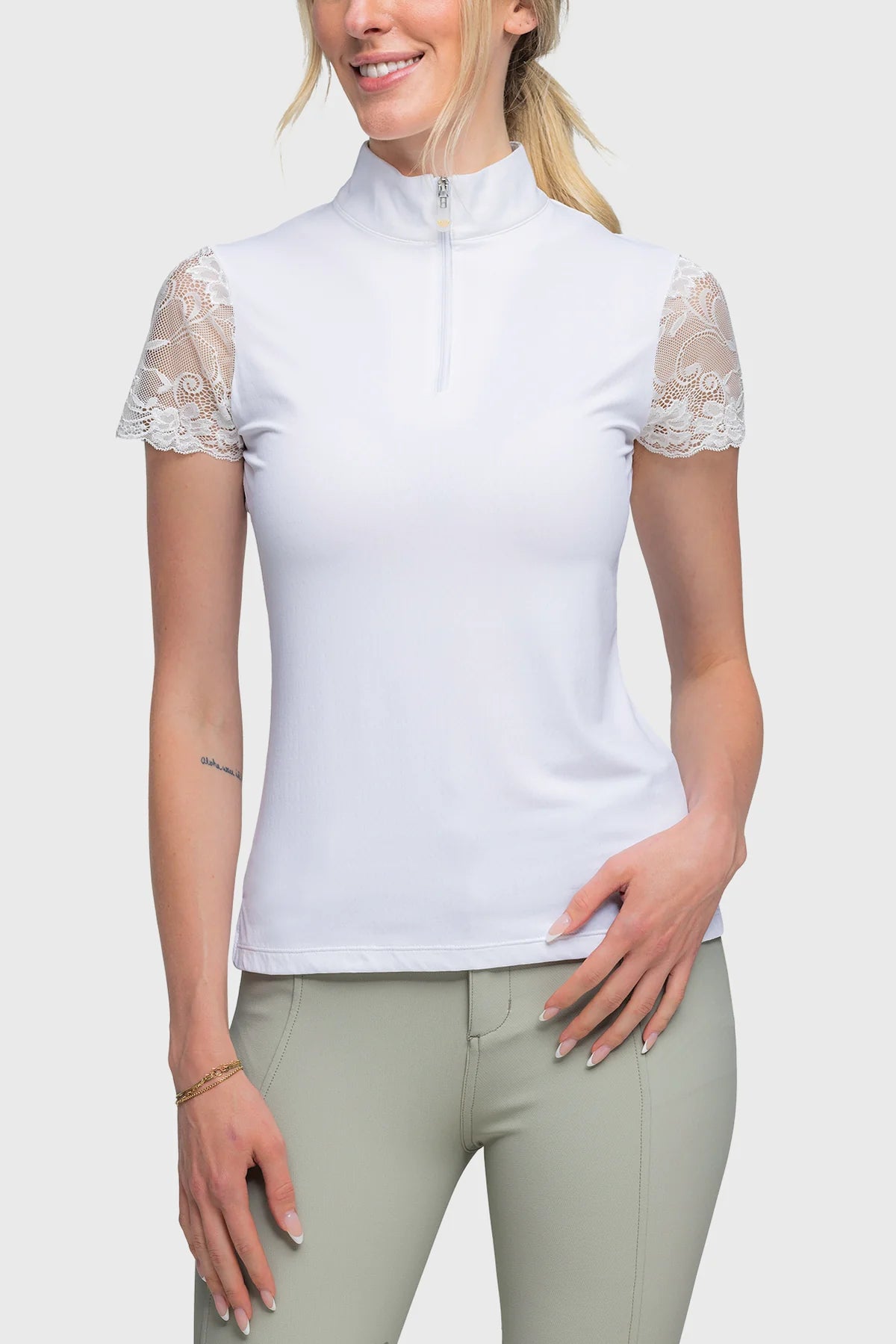 Galloon Lace white Short Sleeve Sun Shirt
