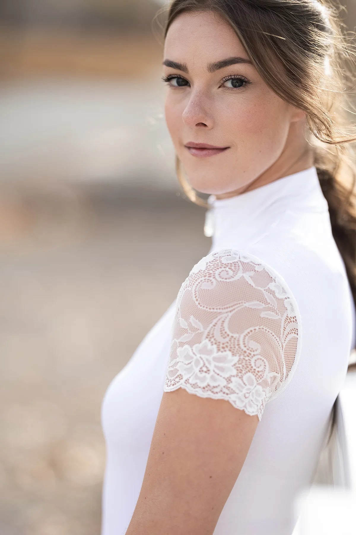 Galloon Lace white Short Sleeve Sun Shirt