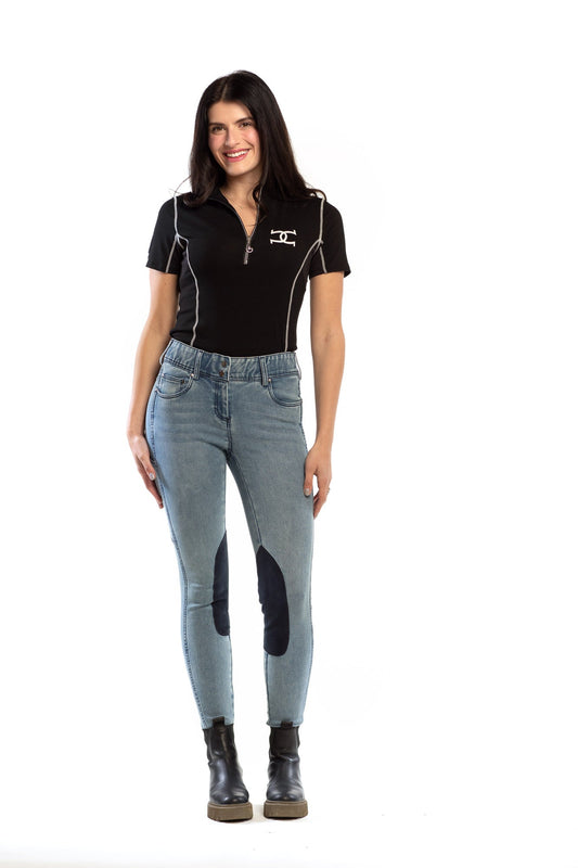 NEW Equestrian Jean - Knee Patch with Cell Phone Pocket - Faded Blue