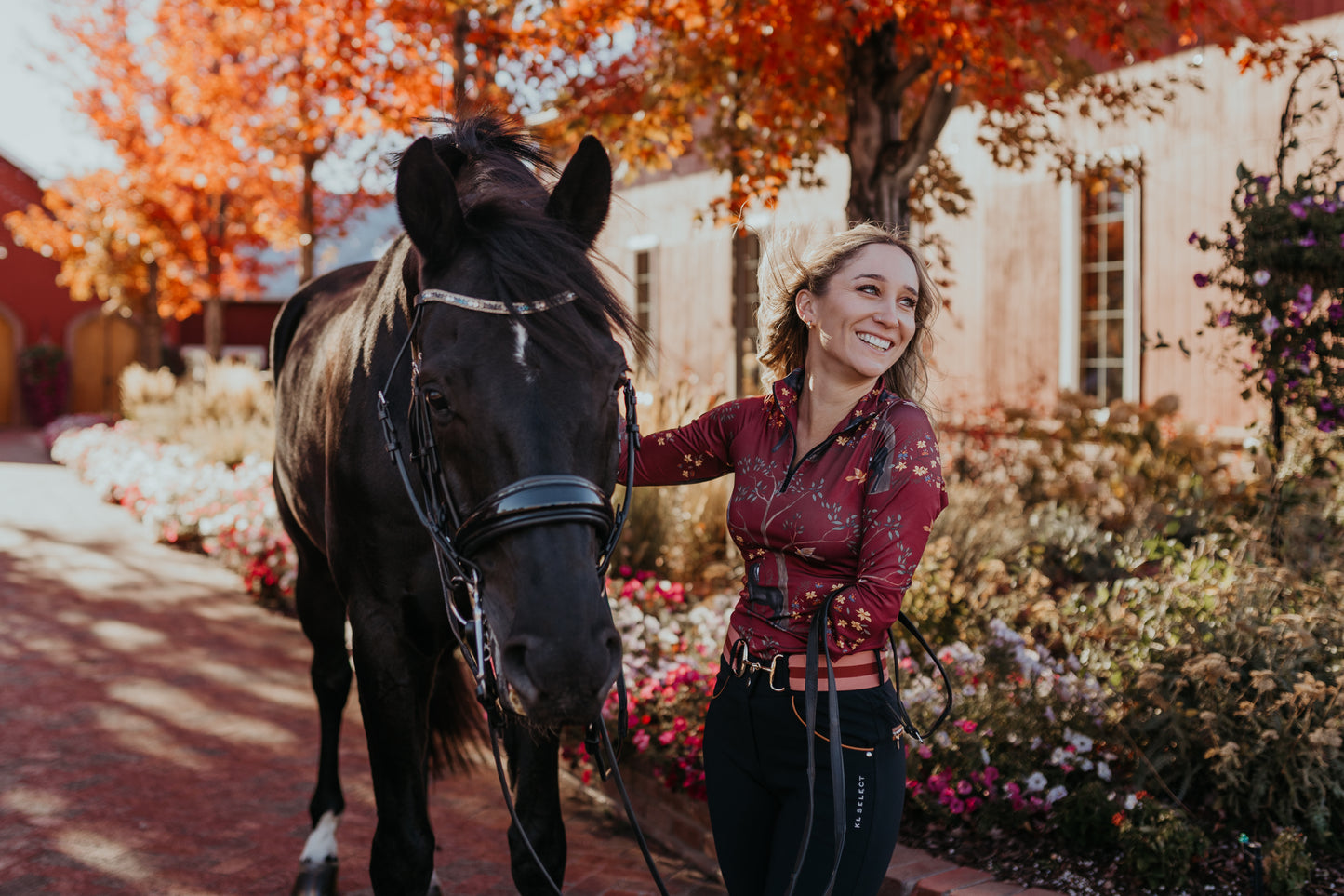 Kl Select Gabrielle Breeches in Black with Cognac Piping