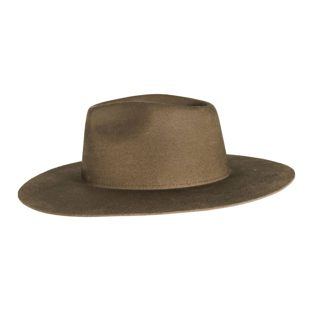 100% Wool Felt Flat Brim Fedora Hat - Style Rancher