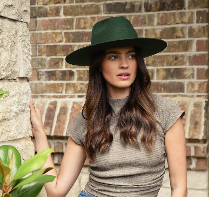 100% Wool Felt Flat Brim Fedora Hat - Style Rancher