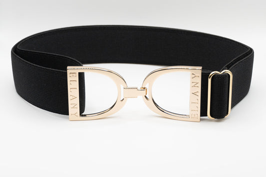 Black - 1.5" Gold Stirrup Elastic Belt