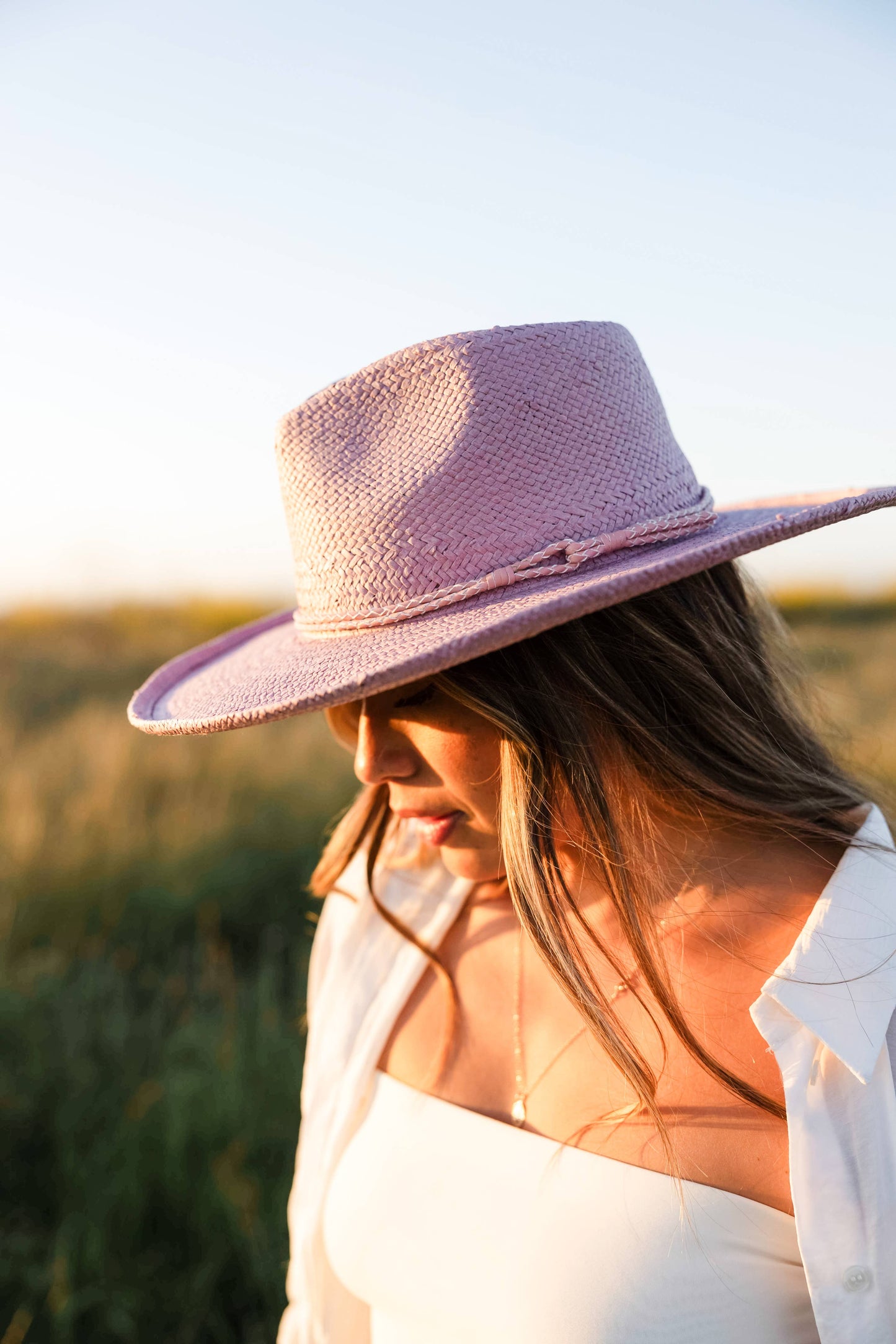 Straw Sun Hat Curled Brim - Style Horseshoe Bay