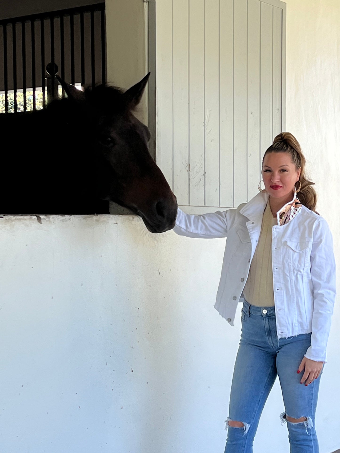 The White Denim Jacket / Designer Horse with Straps