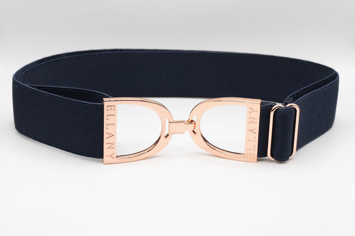 Navy - 1.5" Rose Gold Stirrup Elastic Belt