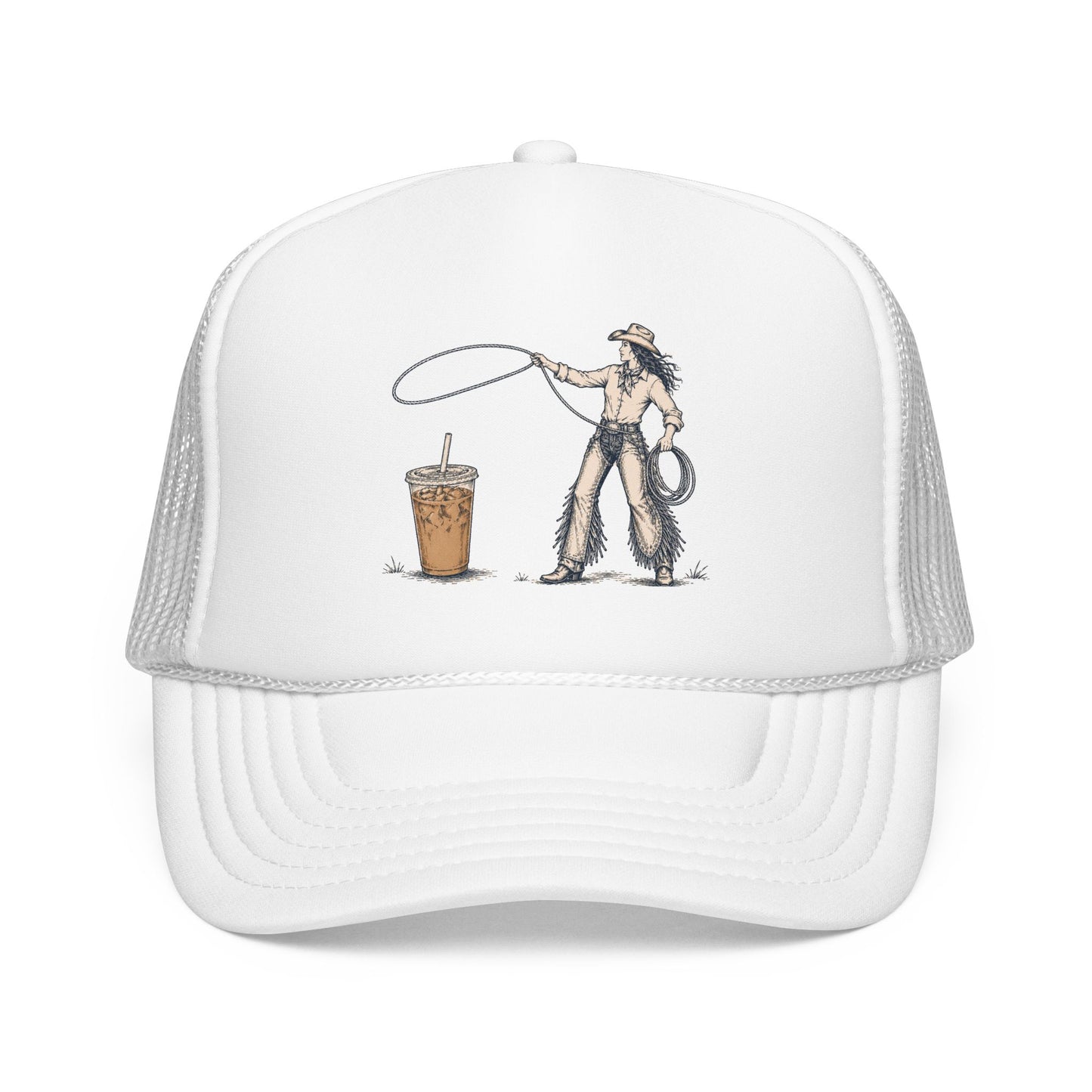Cyclist Ring Toss Foam Trucker Hat — Funny Bike Skill Graphic Cap