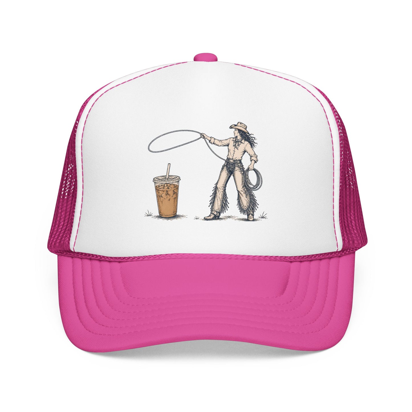 Cyclist Ring Toss Foam Trucker Hat — Funny Bike Skill Graphic Cap