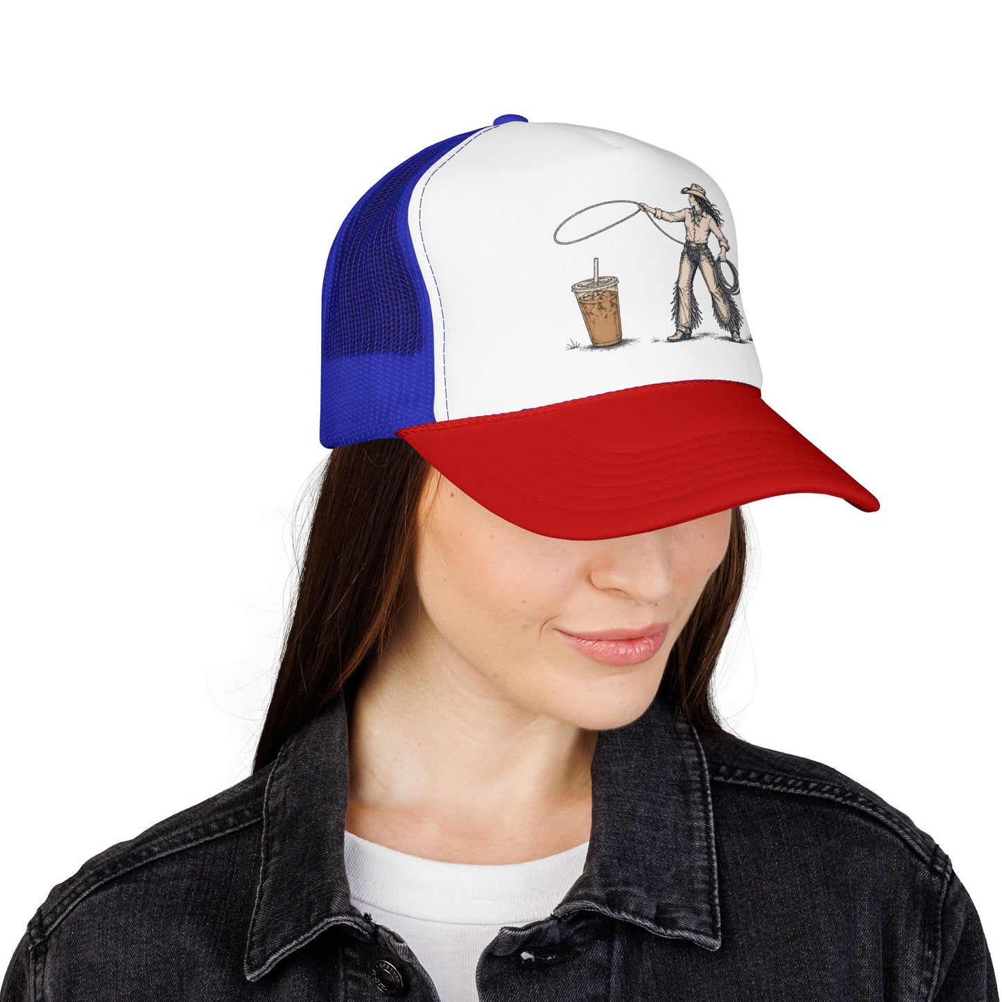 Cyclist Ring Toss Foam Trucker Hat — Funny Bike Skill Graphic Cap
