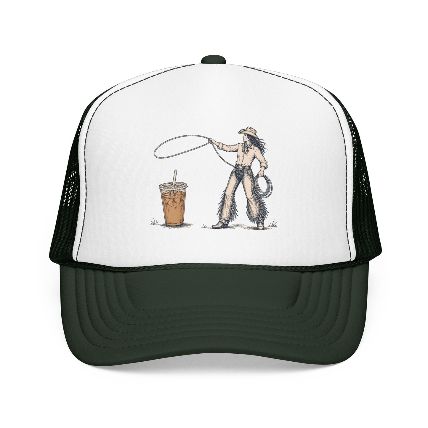 Cyclist Ring Toss Foam Trucker Hat — Funny Bike Skill Graphic Cap