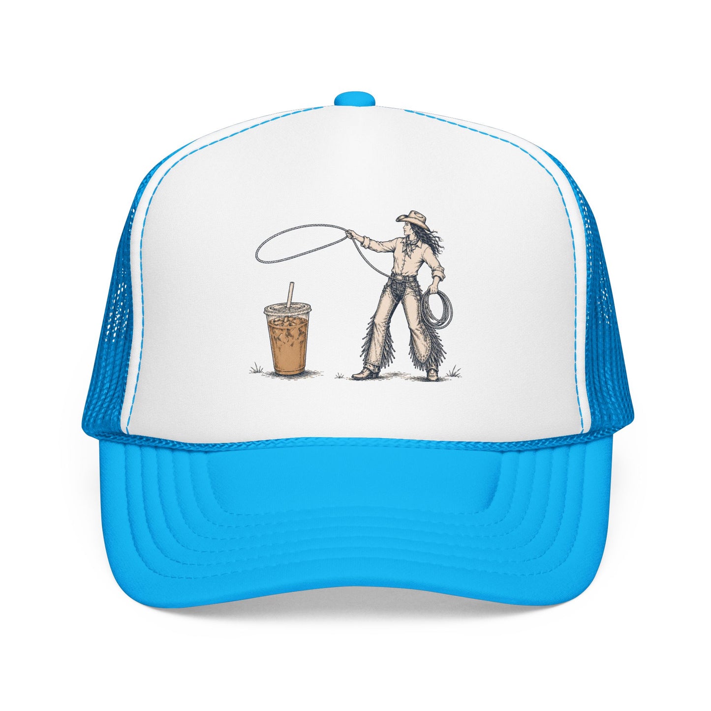 Cyclist Ring Toss Foam Trucker Hat — Funny Bike Skill Graphic Cap