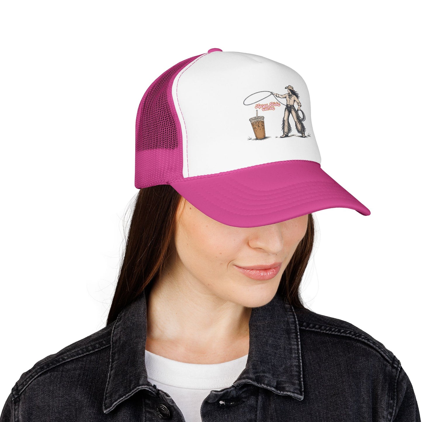 Cyclist Ring Toss Foam Trucker Hat — Funny Bike Skill Graphic Cap