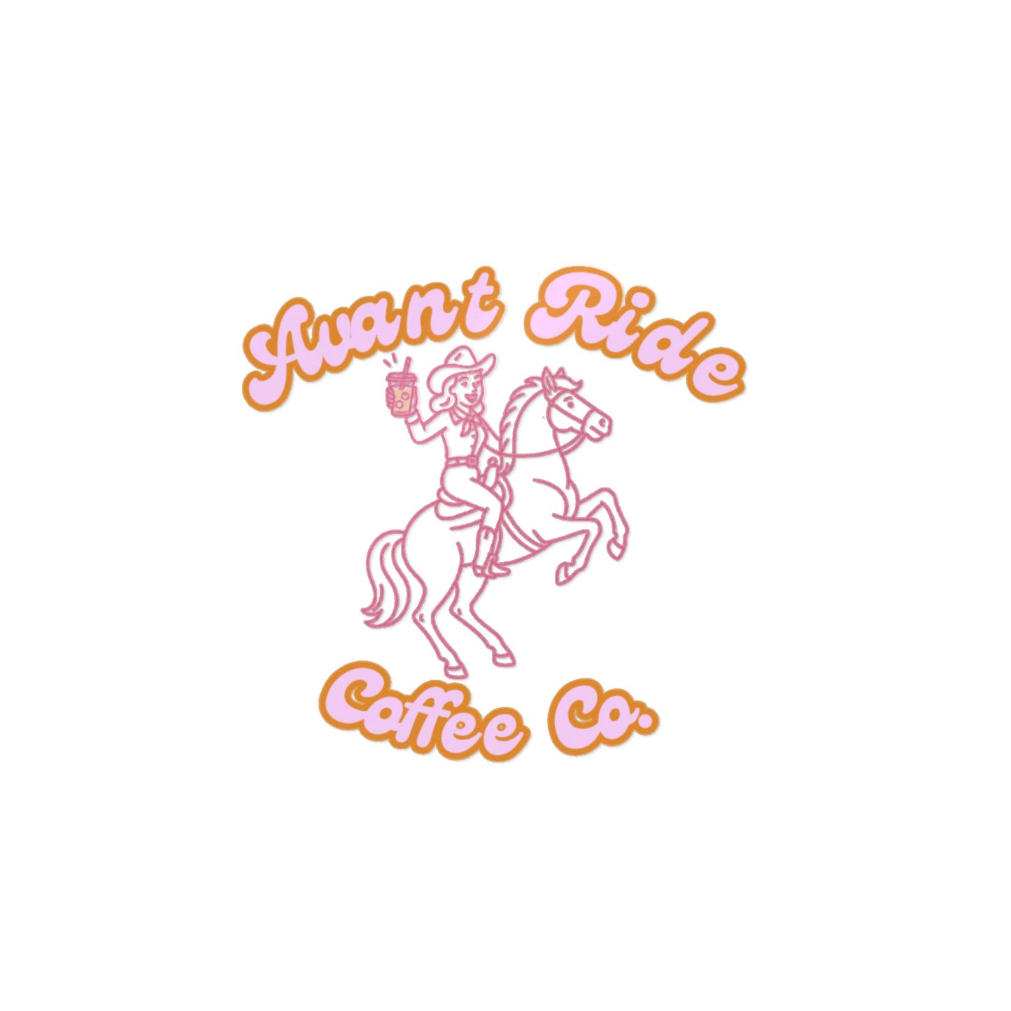 Die-Cut Sticker — “Sunnt Ride Coffee Co.” Vintage Cowboy Coffee Logo (Pink & Orange)