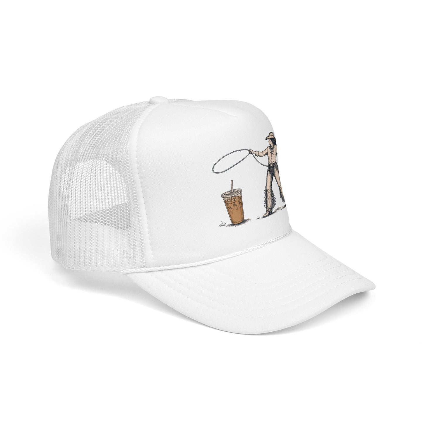 Cyclist Ring Toss Foam Trucker Hat — Funny Bike Skill Graphic Cap