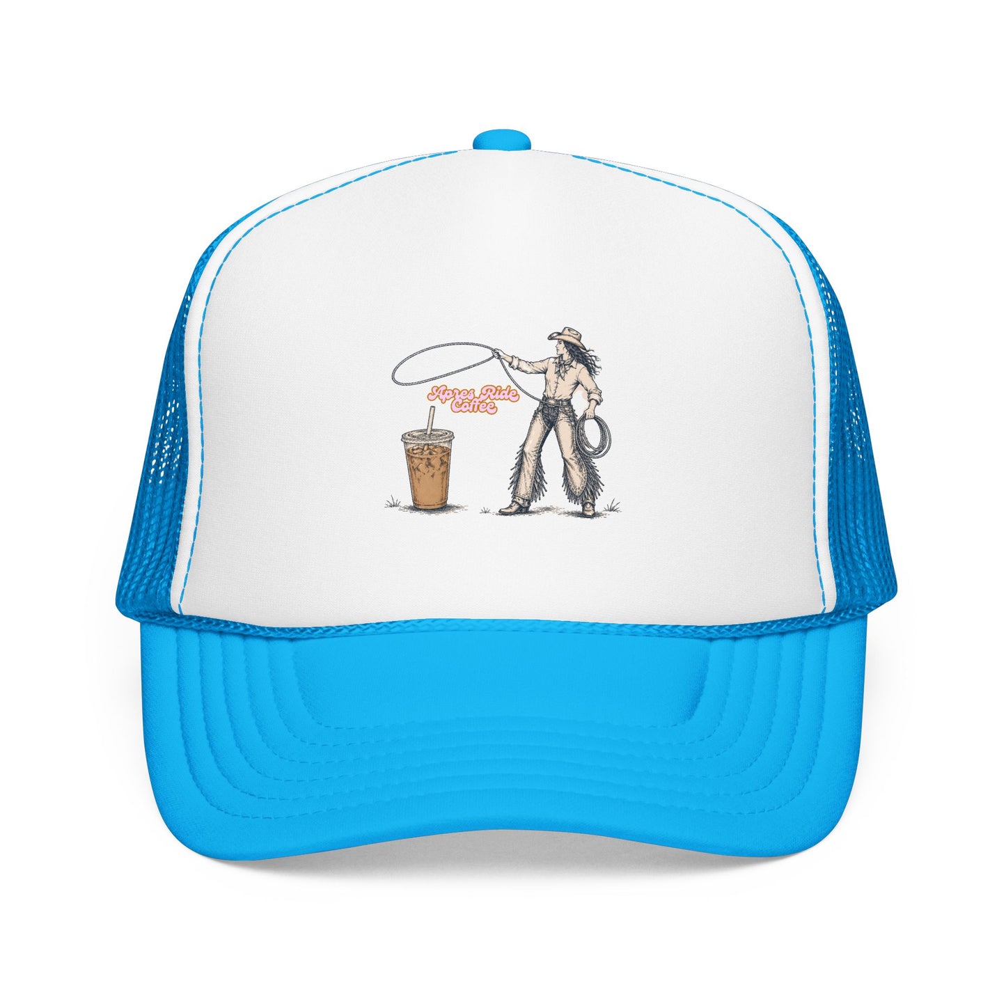 Cyclist Ring Toss Foam Trucker Hat — Funny Bike Skill Graphic Cap