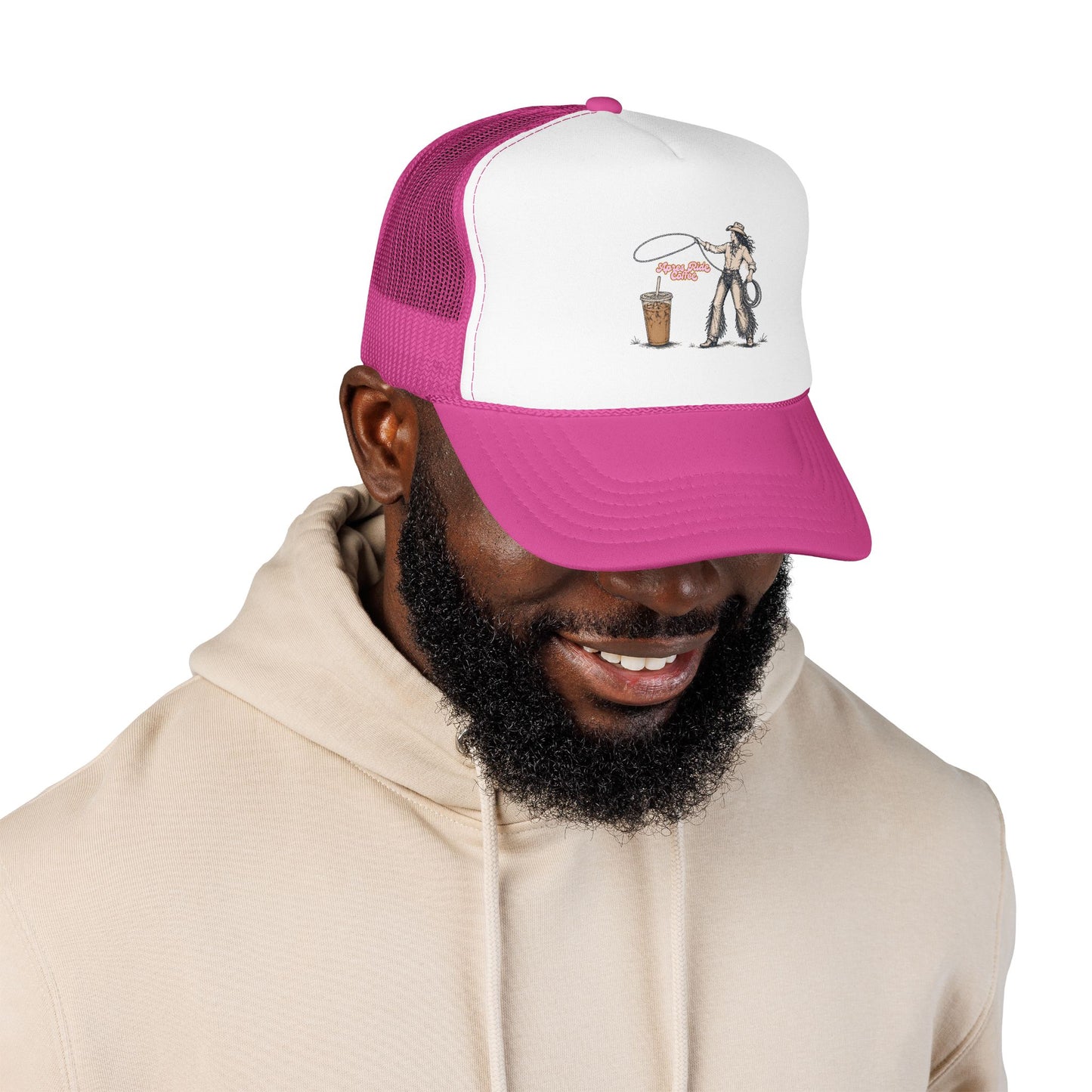 Cyclist Ring Toss Foam Trucker Hat — Funny Bike Skill Graphic Cap