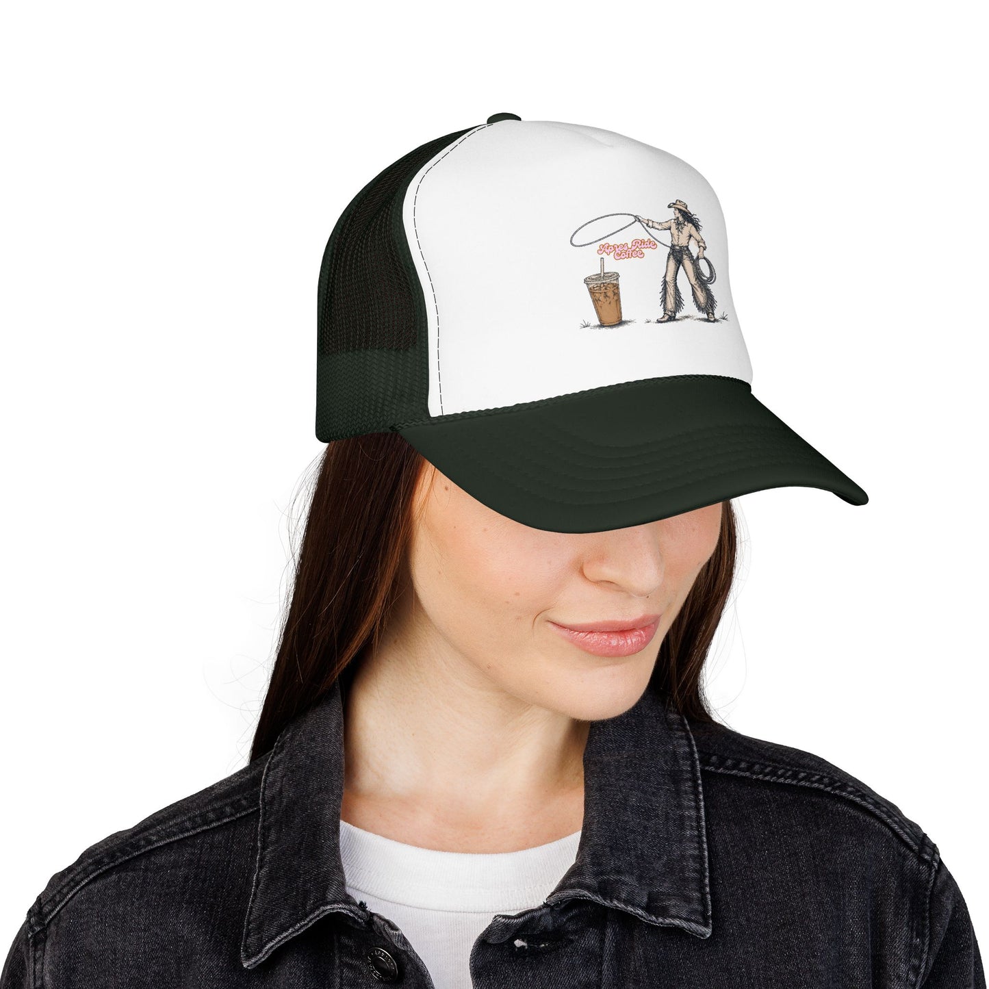 Cyclist Ring Toss Foam Trucker Hat — Funny Bike Skill Graphic Cap