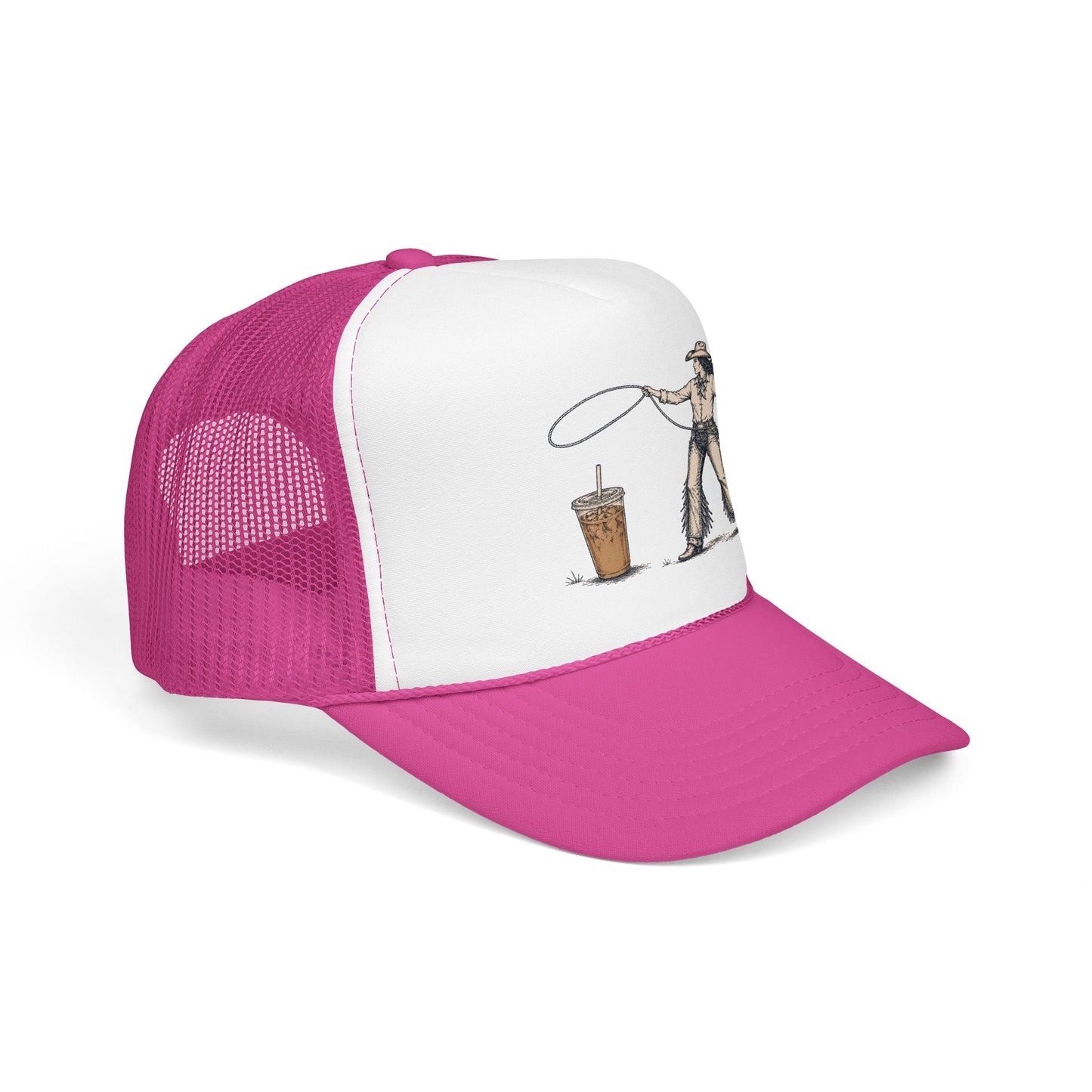 Cyclist Ring Toss Foam Trucker Hat — Funny Bike Skill Graphic Cap