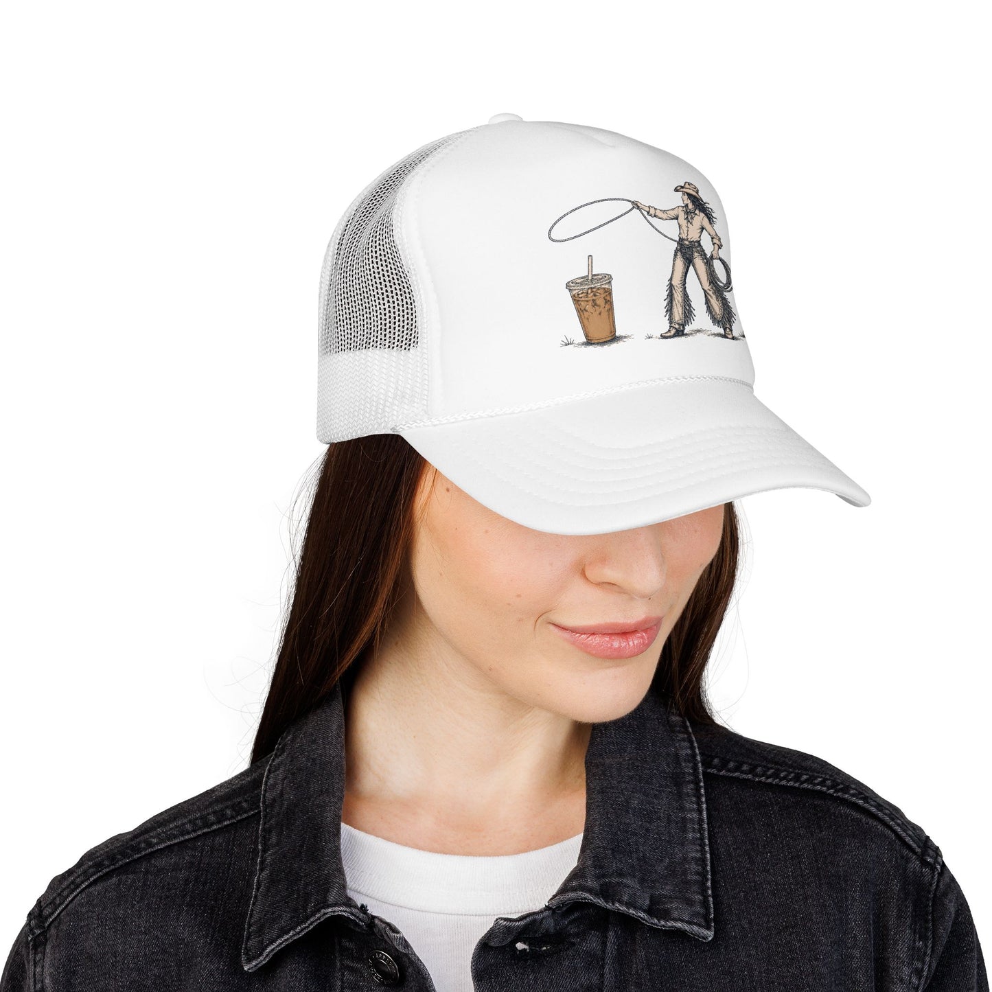 Cyclist Ring Toss Foam Trucker Hat — Funny Bike Skill Graphic Cap
