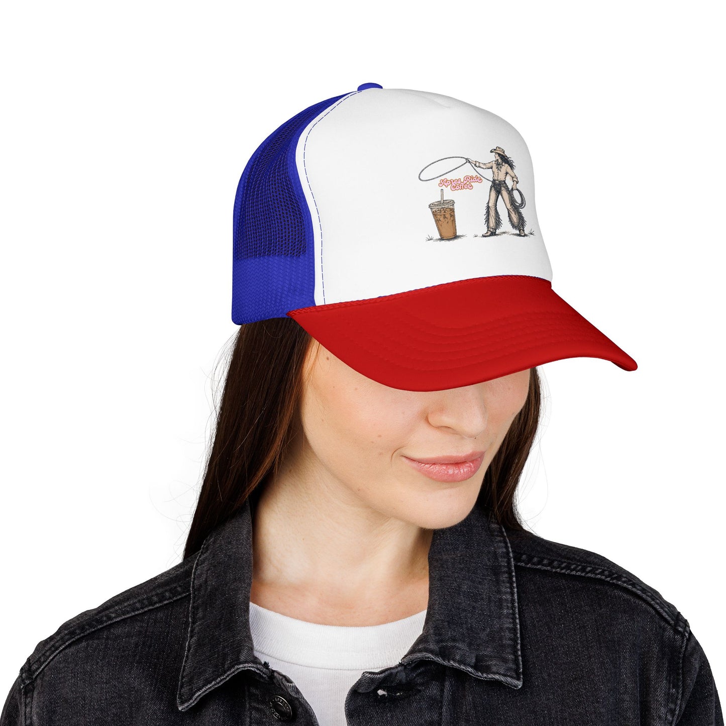 Cyclist Ring Toss Foam Trucker Hat — Funny Bike Skill Graphic Cap