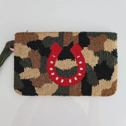 Camo Horse Shoe Beaded Coin purse