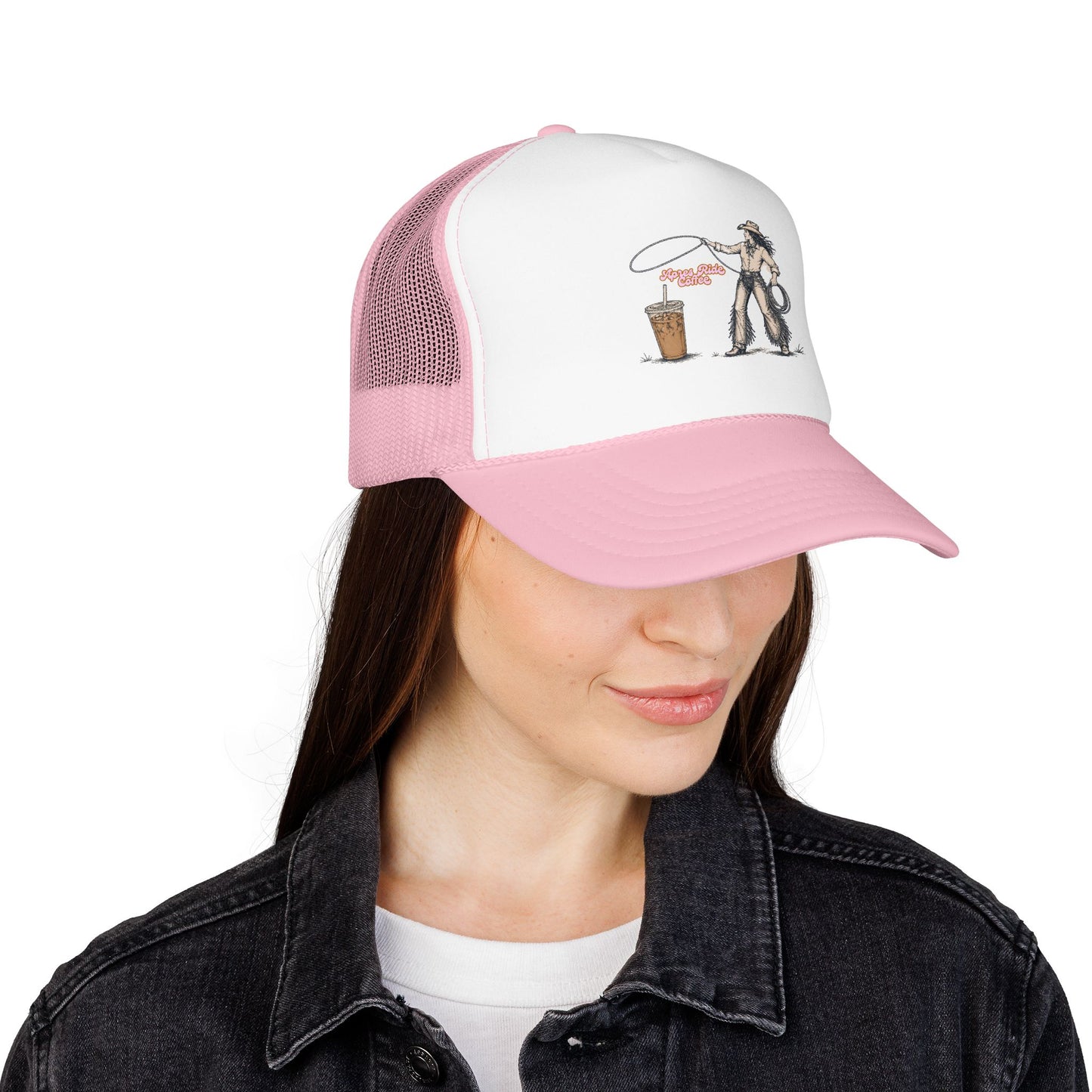 Cyclist Ring Toss Foam Trucker Hat — Funny Bike Skill Graphic Cap