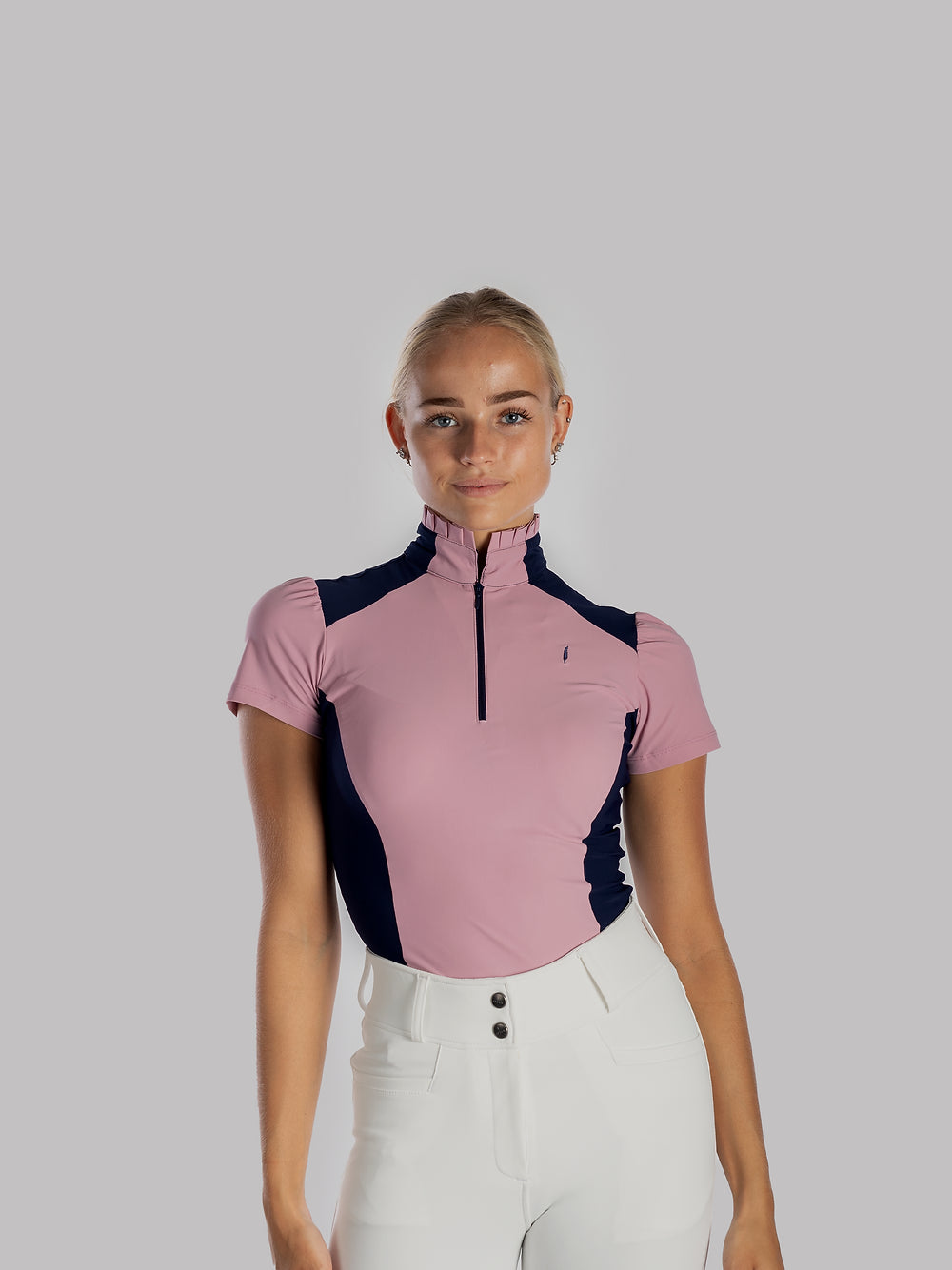 Ruffle Top Short sleeve pink with navy zip