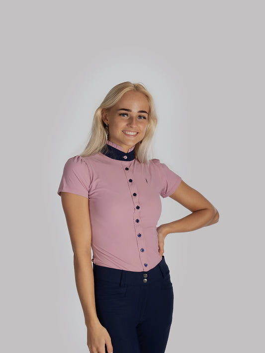 Ruffle Top Short Sleeve Pink with Navy