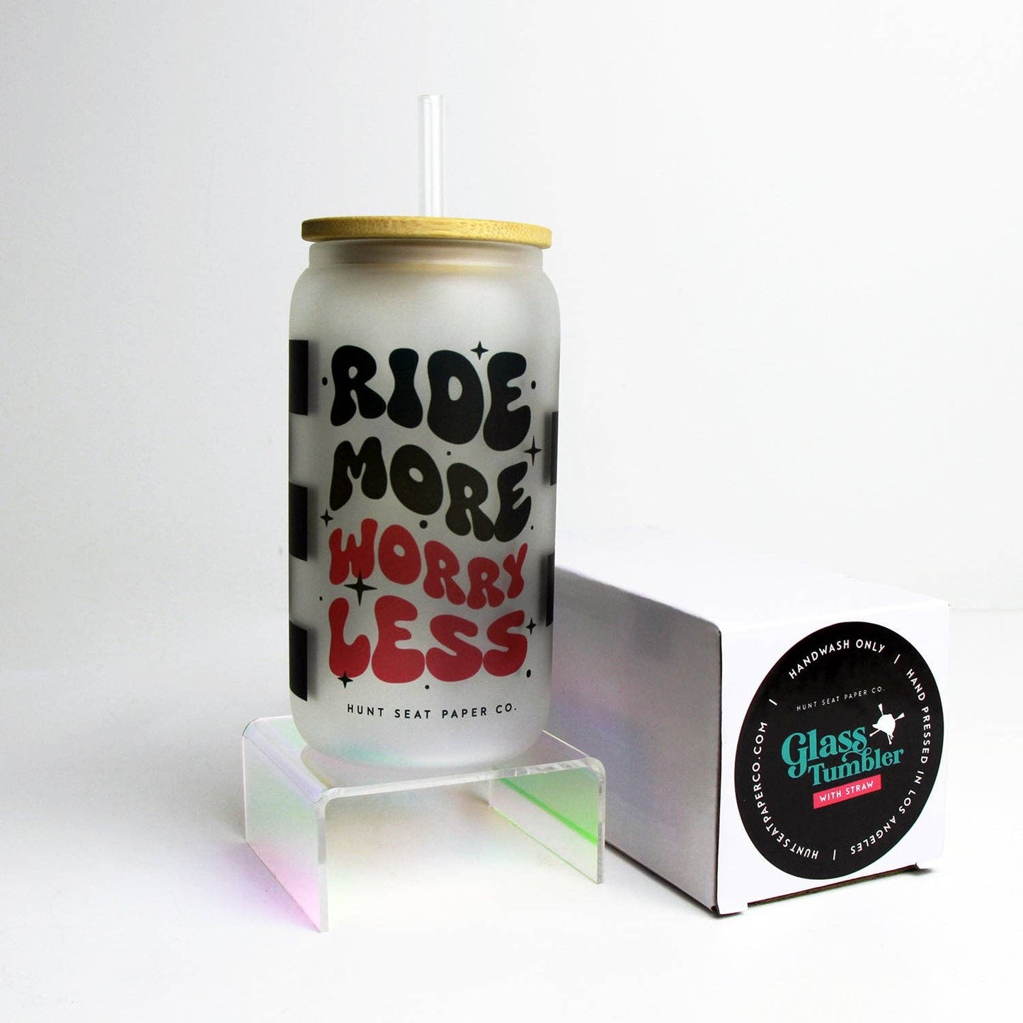 Ride More Worry Less Glass Tumbler with Bamboo Lid and Straw