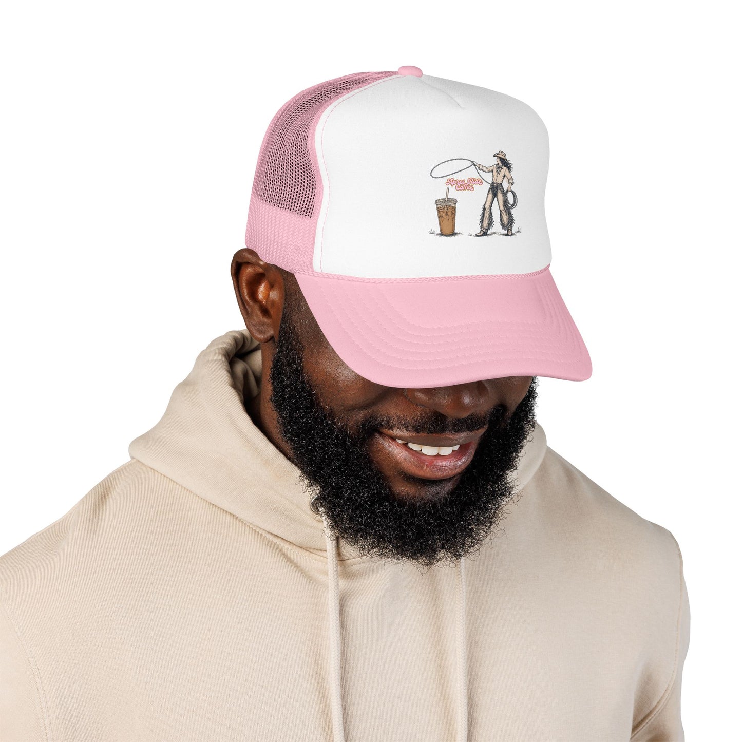 Cyclist Ring Toss Foam Trucker Hat — Funny Bike Skill Graphic Cap