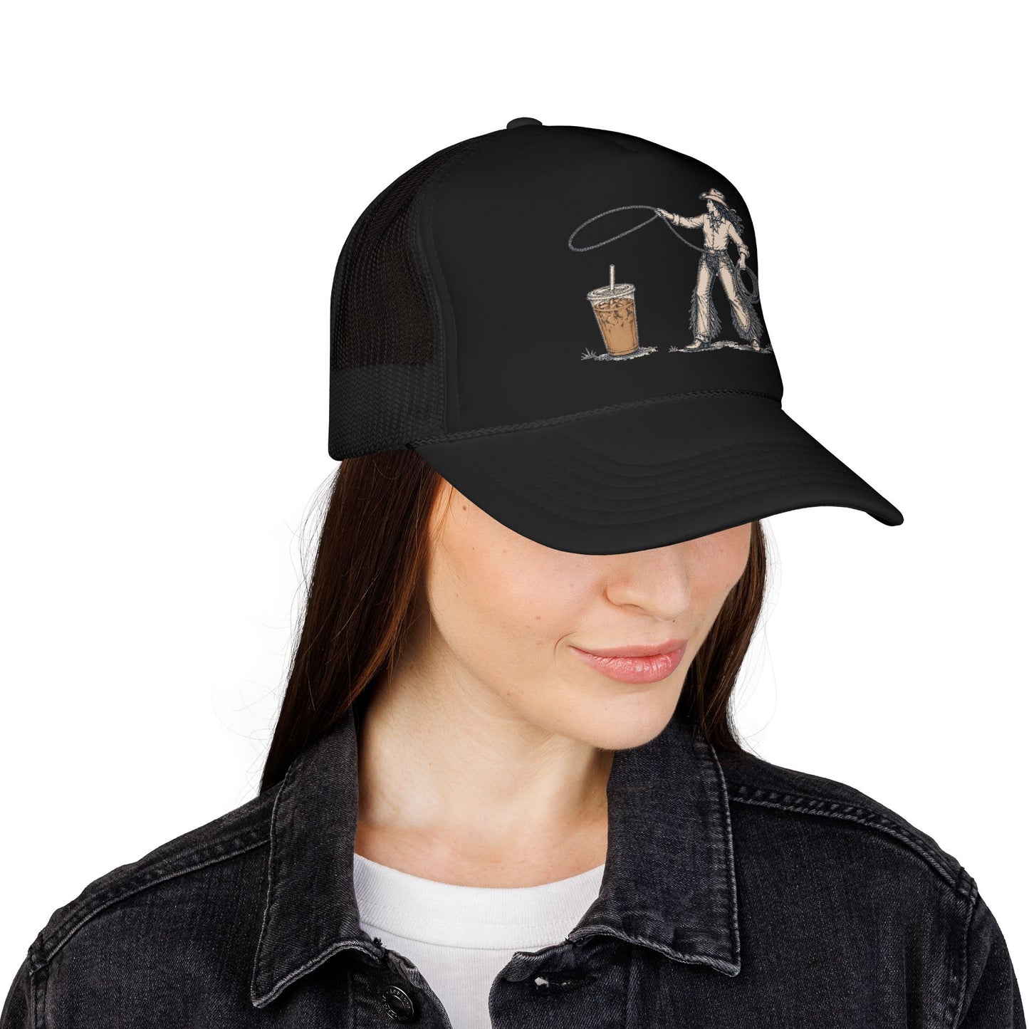 Cyclist Ring Toss Foam Trucker Hat — Funny Bike Skill Graphic Cap