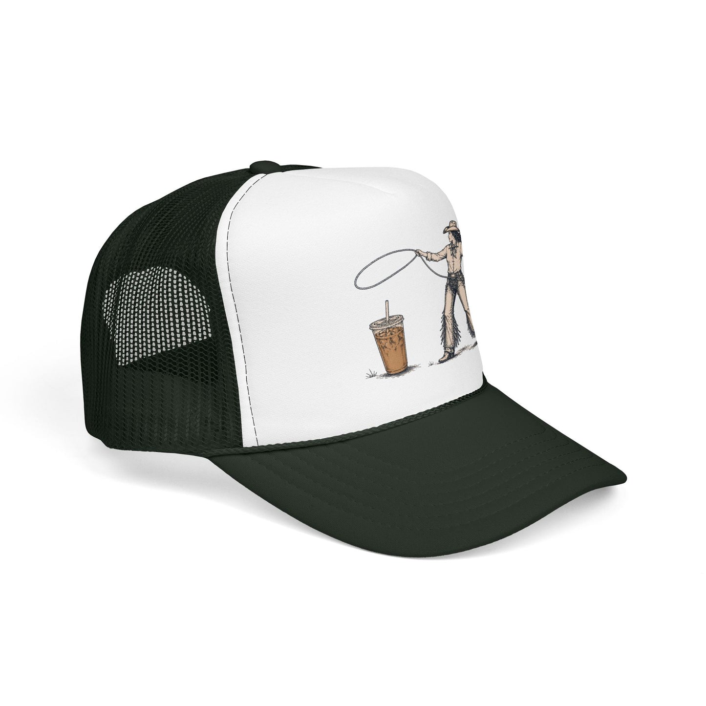 Cyclist Ring Toss Foam Trucker Hat — Funny Bike Skill Graphic Cap
