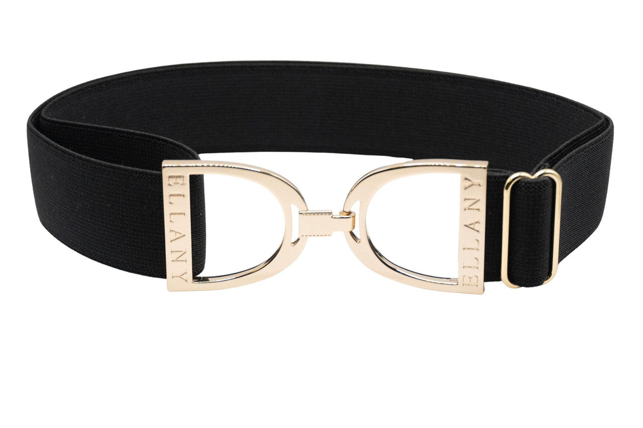 Black - 1.5" Gold Stirrup Elastic Belt