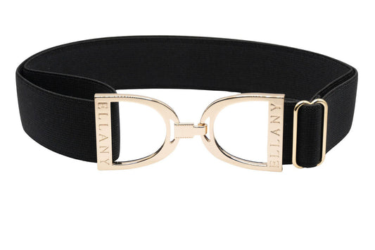 Black - 1.5" Gold Stirrup Elastic Belt