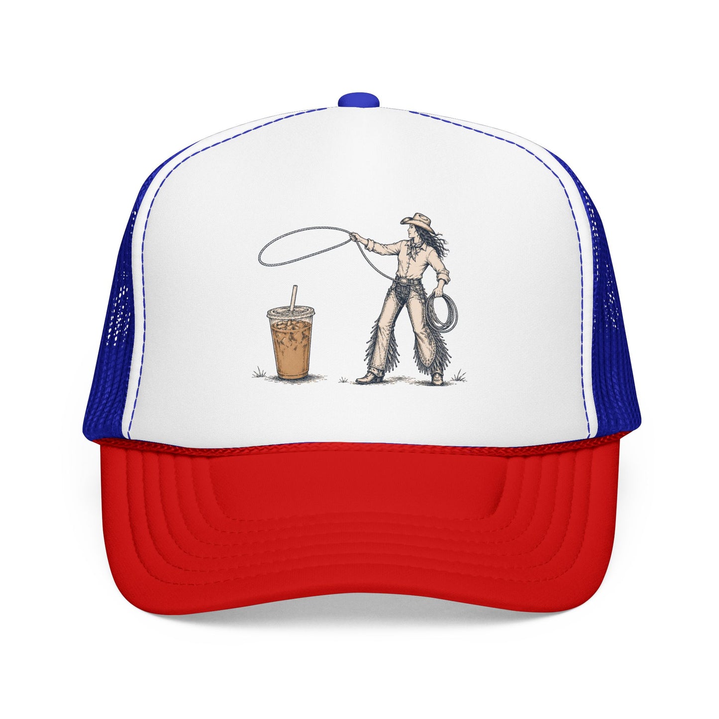 Cyclist Ring Toss Foam Trucker Hat — Funny Bike Skill Graphic Cap