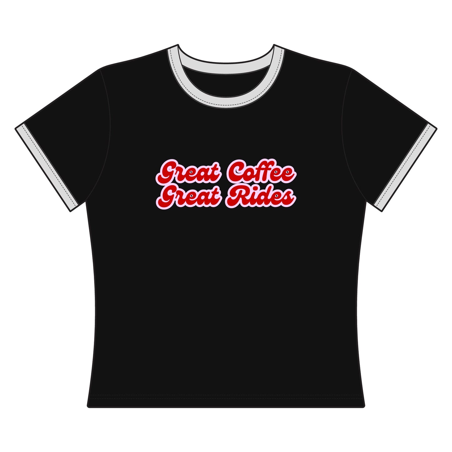 Women's Ringer Tee - 'Great Coffee Great Rides' Retro Cowgirl Graphic