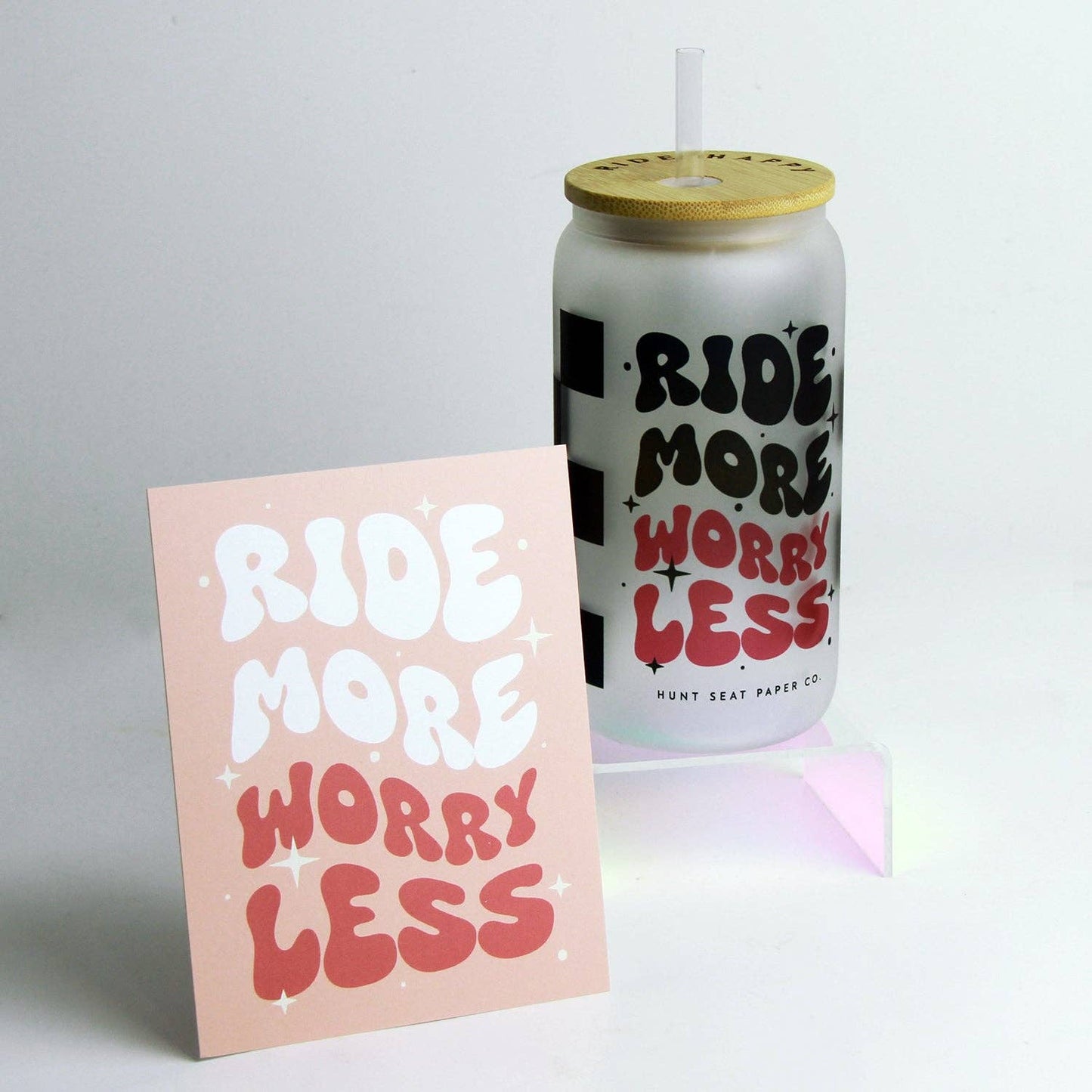 Ride More Worry Less Glass Tumbler with Bamboo Lid and Straw