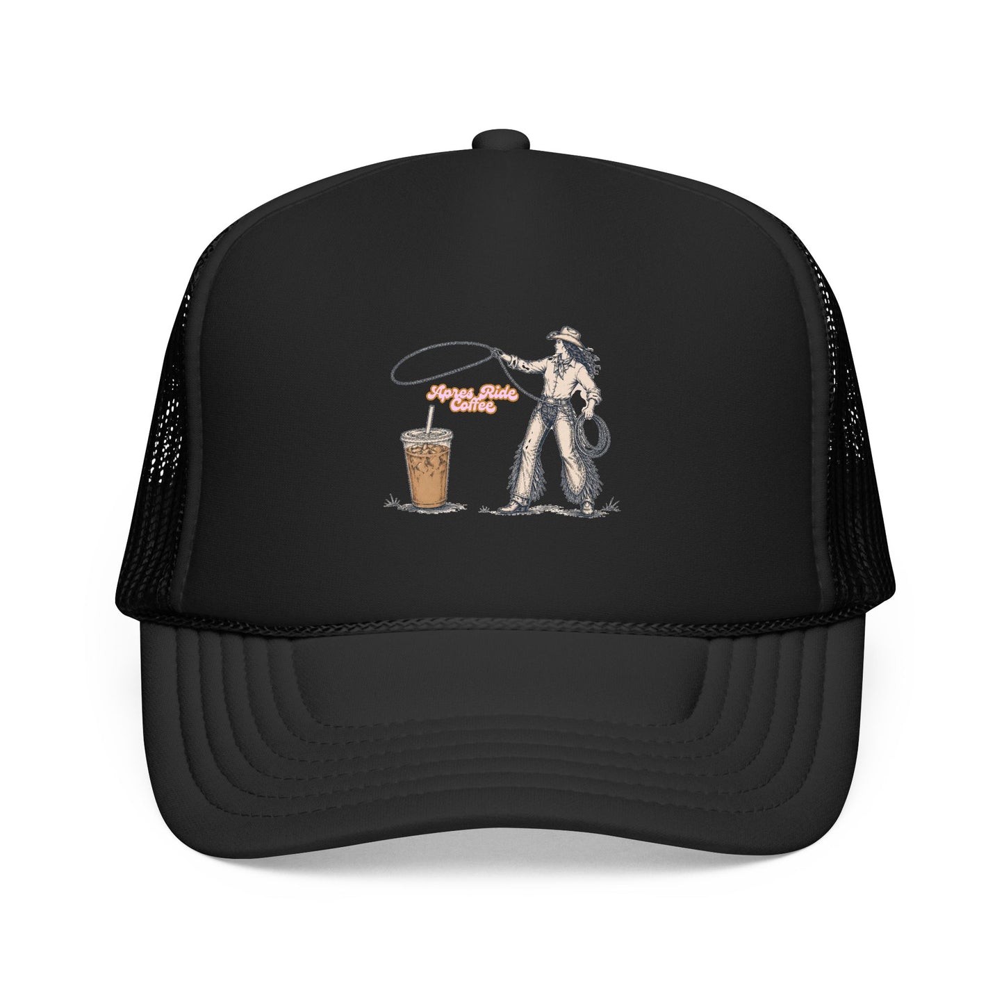 Cyclist Ring Toss Foam Trucker Hat — Funny Bike Skill Graphic Cap