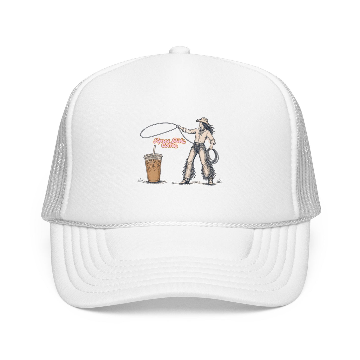 Cyclist Ring Toss Foam Trucker Hat — Funny Bike Skill Graphic Cap
