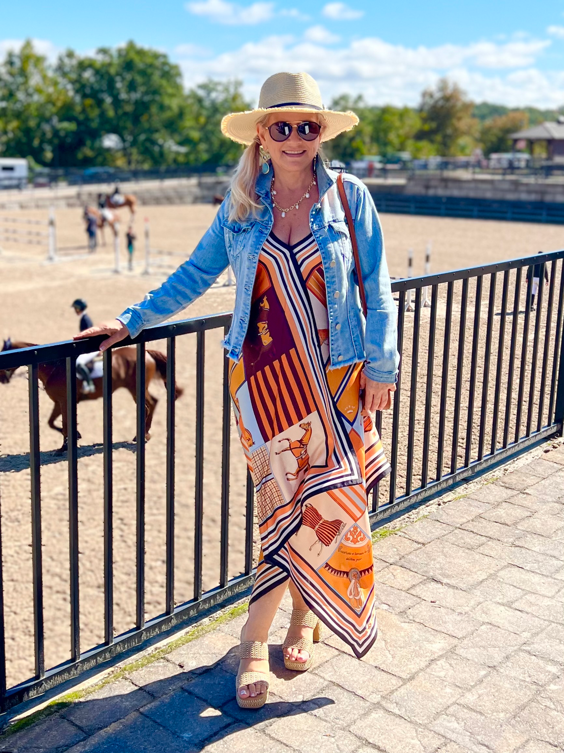 The Light  Denim Jacket /  Light Blue with Orange Horse