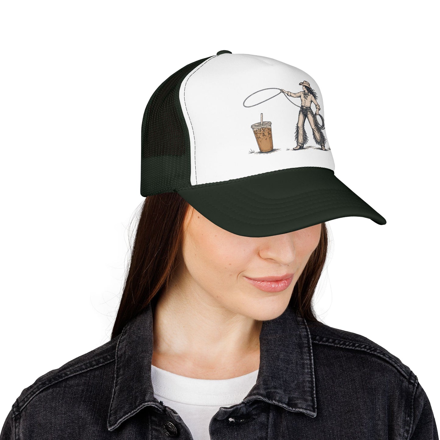 Cyclist Ring Toss Foam Trucker Hat — Funny Bike Skill Graphic Cap