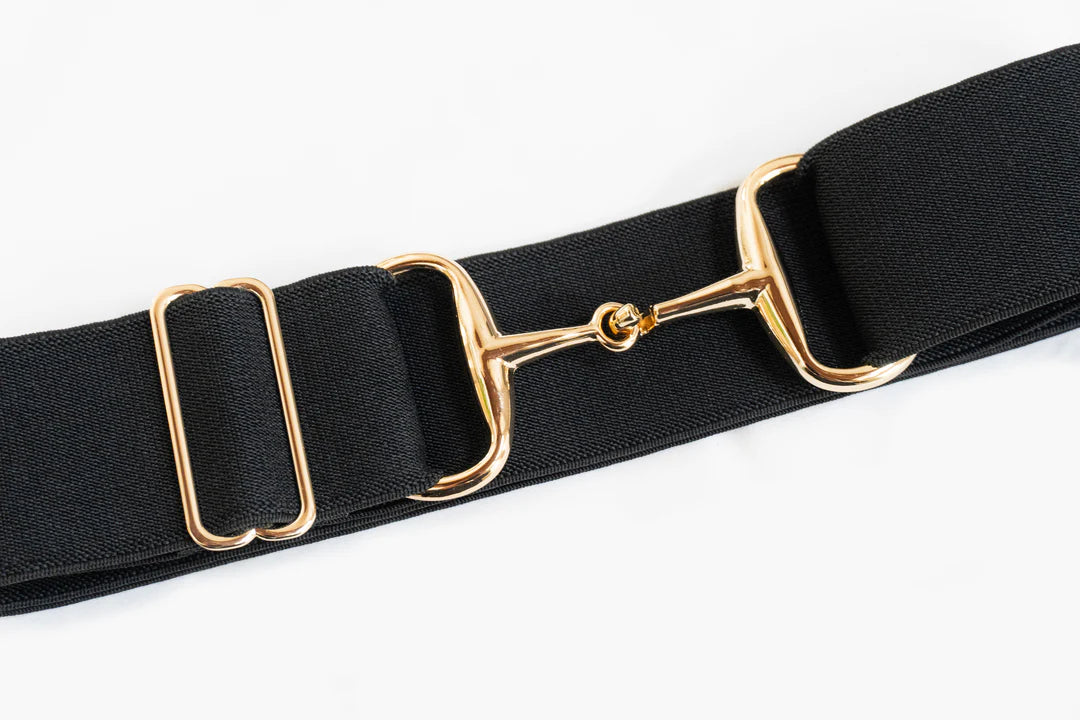 BLACK - 2" GOLD SNAFFLE ELASTIC BELT